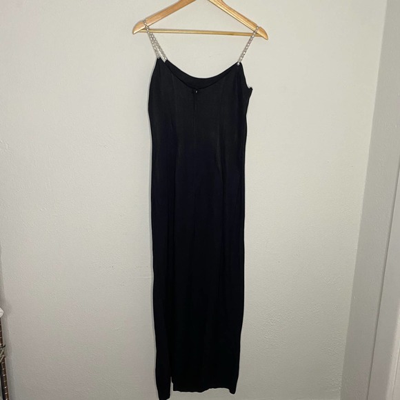 Gunnie Sax Black Tight Midi Dress with Front Leg Slit & Rhinestone Straps 9/10 - Picture 10 of 16